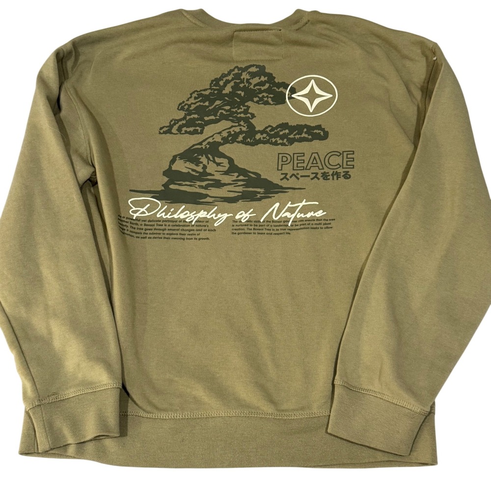 Brooklyn Cloth Sweatshirt Mens M Olive Green Bonsai Tree Philosophy of Nature